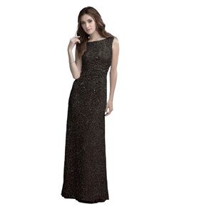 Adrianna Papell Platinum Cowl Neck Sequin Gown Mother of Bride Wedding